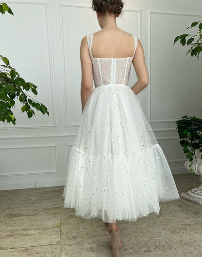 Träger Kurzes weißes Tüll-Heimkehrkleid
