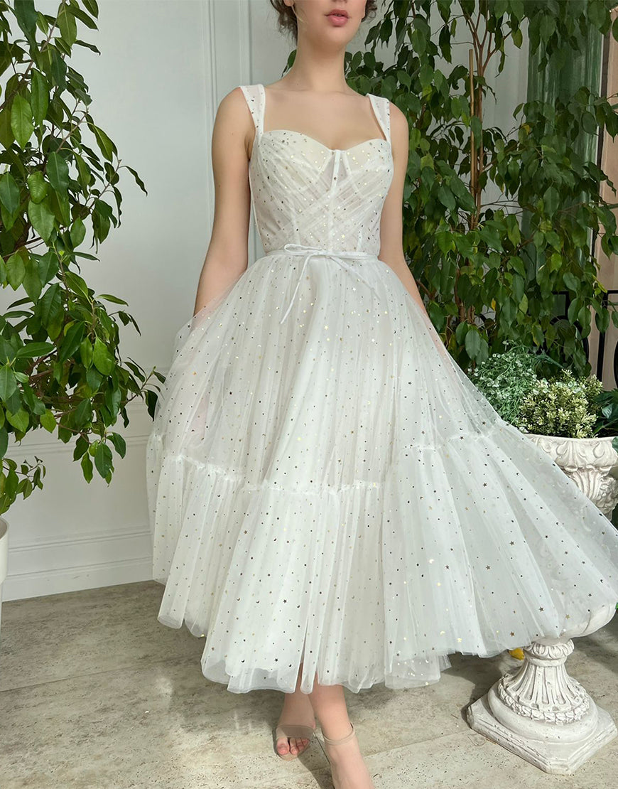 Straps Short Tulle White Homecoming Dress