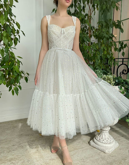 Träger Kurzes weißes Tüll-Heimkehrkleid