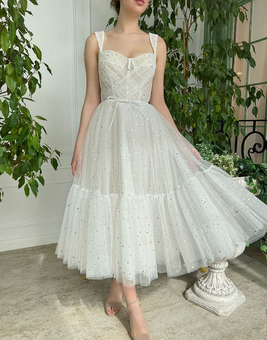Träger Kurzes weißes Tüll-Heimkehrkleid