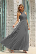 Vestido de Dama de Honra Halter em Chiffon para Mulher, Modelo A-Line, Longo, Formal, para Baile de Finalistas SEA28015