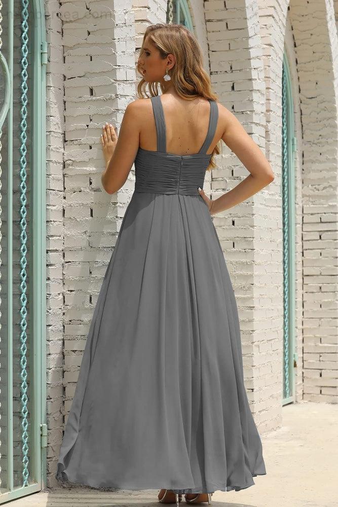 Vestido de Dama de Honra Halter em Chiffon para Mulher, Modelo A-Line, Longo, Formal, para Baile de Finalistas SEA28015