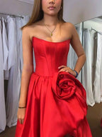 Black Rhinestone Strapless Satin Prom Dress With High Slit