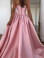 Black Rhinestone Strapless Satin Prom Dress With High Slit