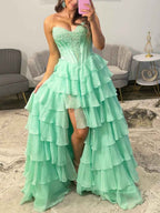 Hot Pink Strapless Sweetheart Lace Embroidery Boned Ballgown Prom Dress