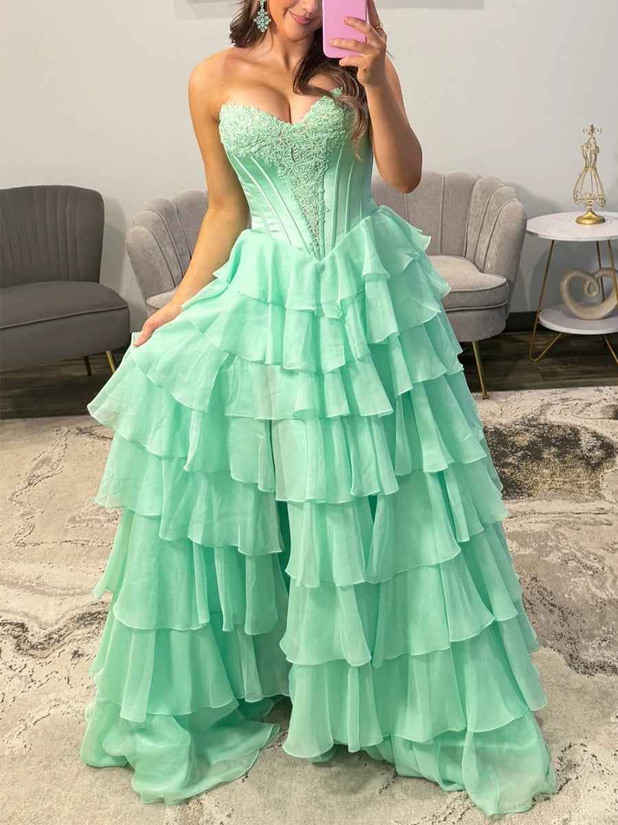Hot Pink Strapless Sweetheart Lace Embroidery Boned Ballgown Prom Dress
