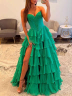Hot Pink Strapless Sweetheart Lace Embroidery Boned Ballgown Prom Dress