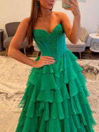 Hot Pink Strapless Sweetheart Lace Embroidery Boned Ballgown Prom Dress