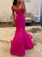 Royal Blue Strapless Bow Bodice Mermaid Prom Dress With Rhinestone Cutout