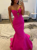 Royal Blue Strapless Bow Bodice Mermaid Prom Dress With Rhinestone Cutout