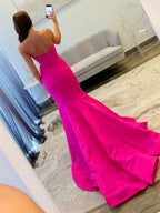 Royal Blue Strapless Bow Bodice Mermaid Prom Dress With Rhinestone Cutout