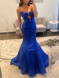 Royal Blue Strapless Bow Bodice Mermaid Prom Dress With Rhinestone Cutout