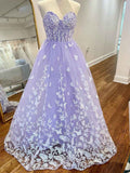 Lavender Strapless Corset Ballgown With Butterfly Lace Applique