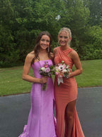 Lilac Strapless Mermaid Long Prom Dress With Ruffle And Slit