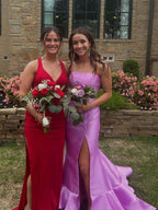 Lilac Strapless Mermaid Long Prom Dress With Ruffle And Slit