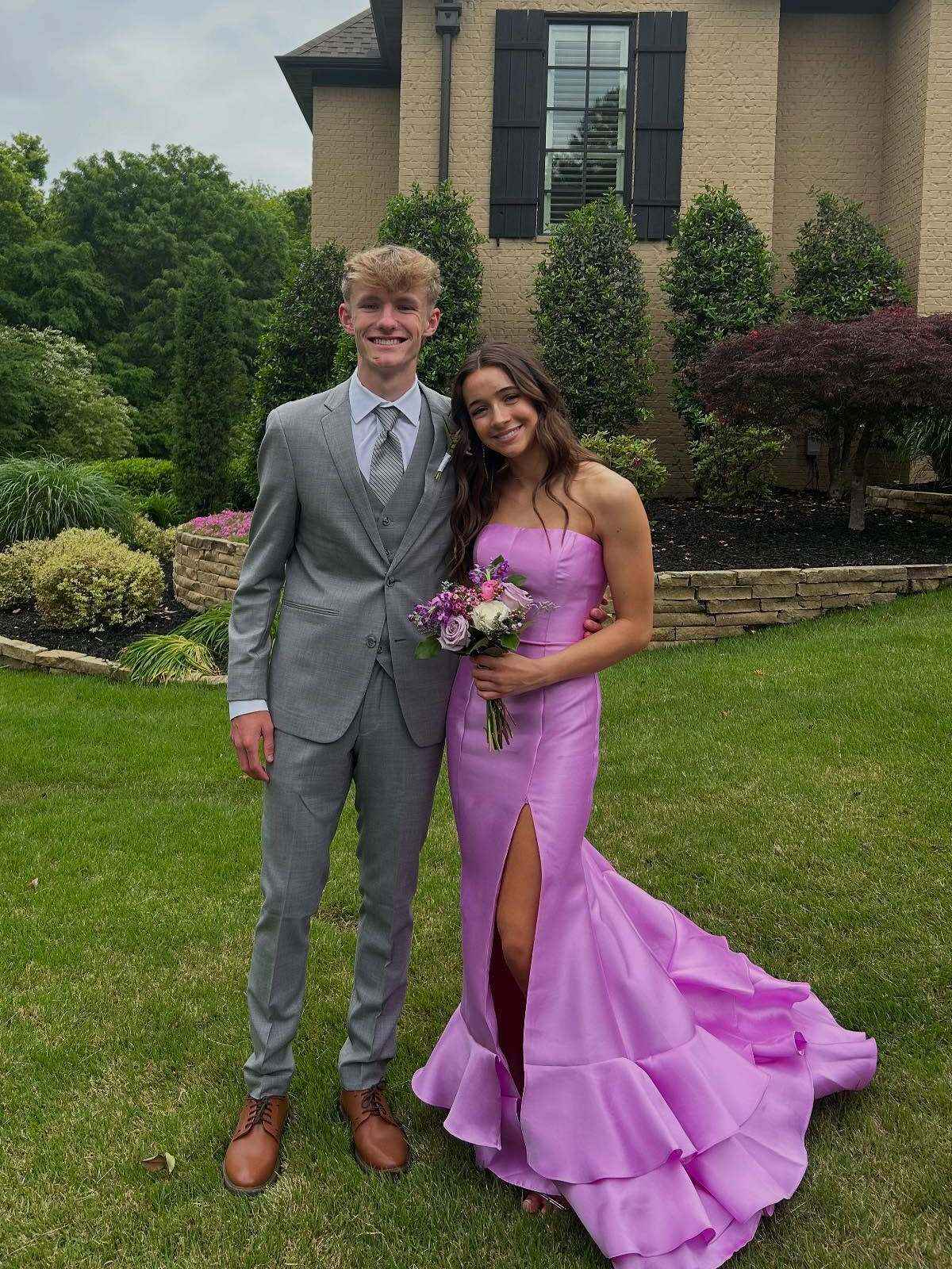 Lilac Strapless Mermaid Long Prom Dress With Ruffle And Slit