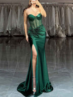 Emerald Green Strapless Mermaid Prom Dress With Sheer Bodice