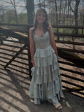 Strapless Pleated Corset Beaded Tiered Long Prom Dress Gown