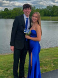 Strapless Pleated Satin Long Prom Dress With Slit Elegant Gown