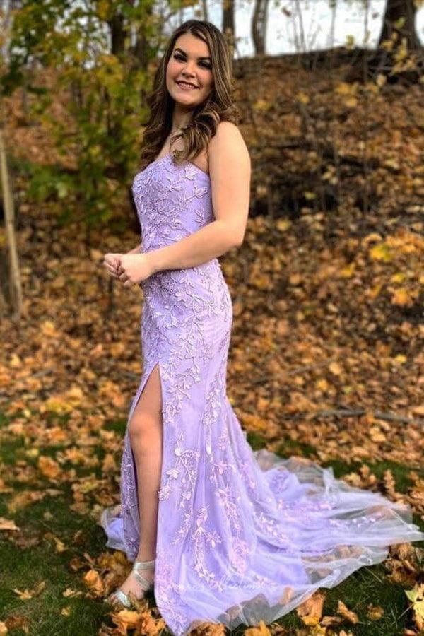 Vestido de Gala com Fenda Estilo Sereia e Apliques SYP157