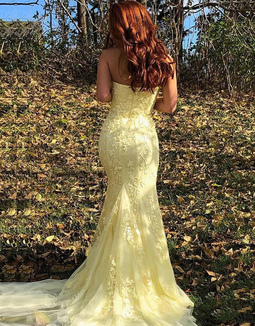 Vestido de Gala com Fenda Estilo Sereia e Apliques SYP157