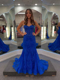 Royal Blue Strapless Sweetheart Allover Lace Corset Bodice Prom Dress