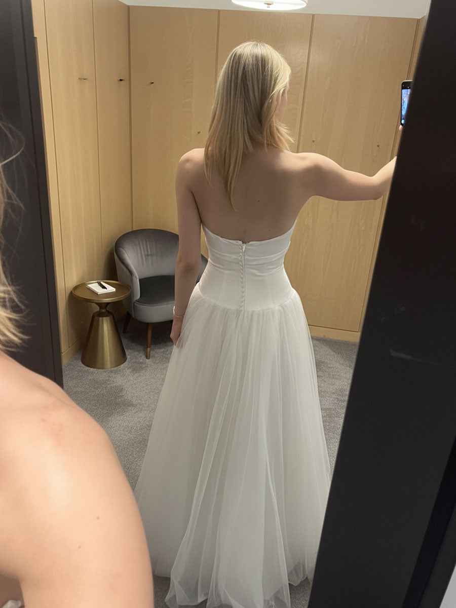 Strapless Tulle A-Line Prom Dress With Bow-Waist Detail