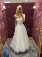 Strapless Tulle A-Line Prom Dress With Bow-Waist Detail