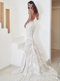 Straps Mermaid Wedding Dresses Lace Appliqued Gowns Wedding Dresses