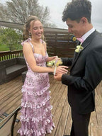 Floral Ruffles Sleeveless Prom Dress With Slit And Sweetheart Neckline