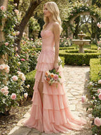 Sunshine Cascade Strapless Tiered Floral Lace Corset Prom Gown