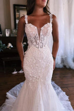 Sweetheart White Mermaid Lace Wedding Dress