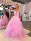 Sweetheart Floral Corset Prom Dress With Pink Tulle Skirt