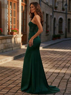 Emerald Green Sheer Lace Corset Prom Dress With Floral Appliques And Slit