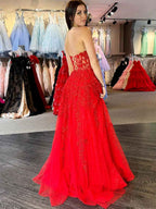 Lavender Sweetheart Strapless Lace Corset A Line Prom Dress Evening Gown