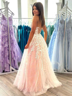Lavender Sweetheart Strapless Lace Corset A Line Prom Dress Evening Gown