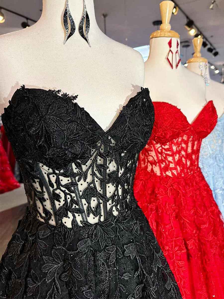 Lavender Sweetheart Strapless Lace Corset A Line Prom Dress Evening Gown