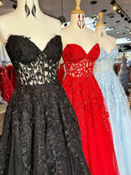 Lavender Sweetheart Strapless Lace Corset A Line Prom Dress Evening Gown