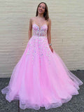 Pink Sweetheart Strapless Long Corset Prom Dress With Floral Appliques