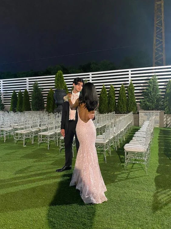 Vestido de Baile Estético Cor-de-Rosa, Vestido de Noite Sem Costas Y3001