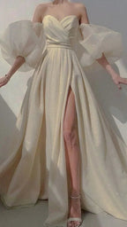 Robes de bal sexy à manches bouffantes, robes de soirée scintillantes, robe de bal à jupe en tulle avec traîne, robes de soirée Y4684