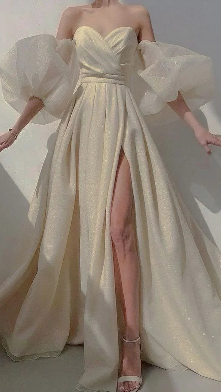 Abiti da sera con maniche gonfie seducenti Abiti da ballo scintillanti Abiti da festa con gonna a palloncino Abiti da sera con strascico in tulle Y4684