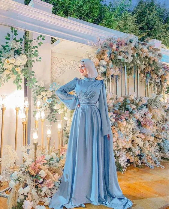 Schlichtes A-Linien Blaues Langes Abendkleid Blaues Maxikleid Y6976