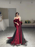 Abito da sera romantico color bordeaux con scollo a barca Abito da ricevimento Y4416