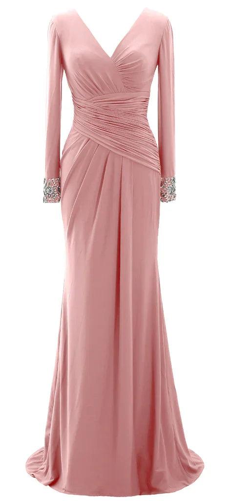 Abiti lunghi da donna madre della sposa con maniche lunghe e scollo a V abito da sera Y785