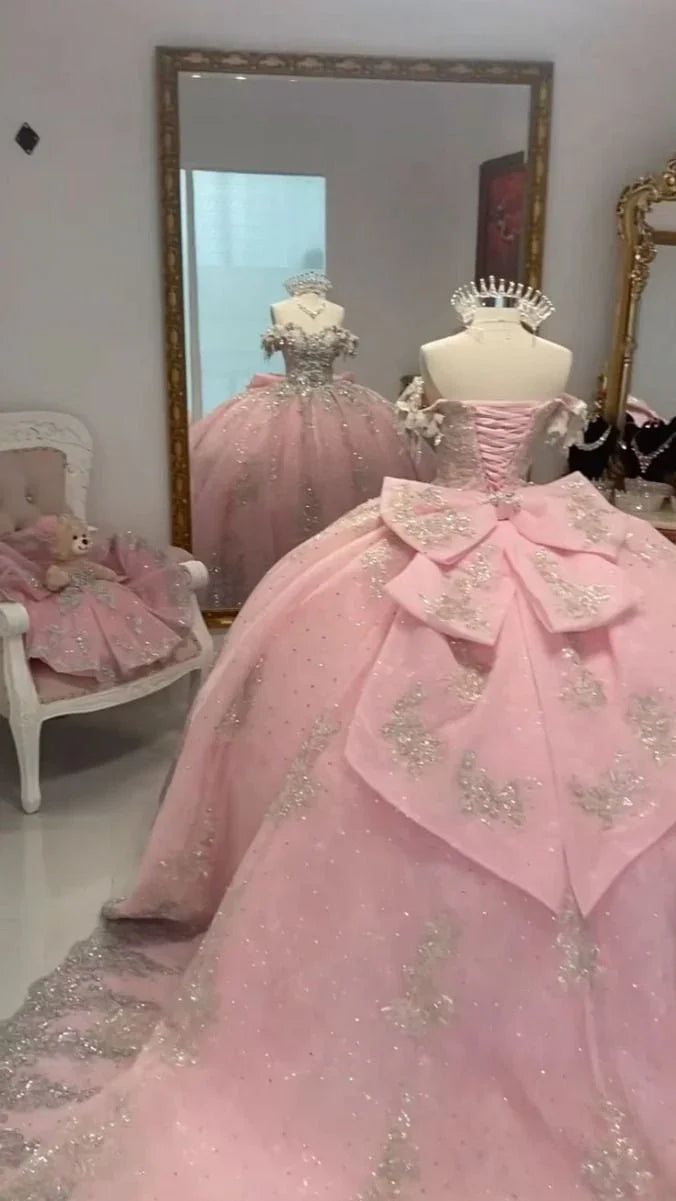 Abito da ballo principesco a linea A rosa lucido per Quinceañera, abito dolce sedici Y7770