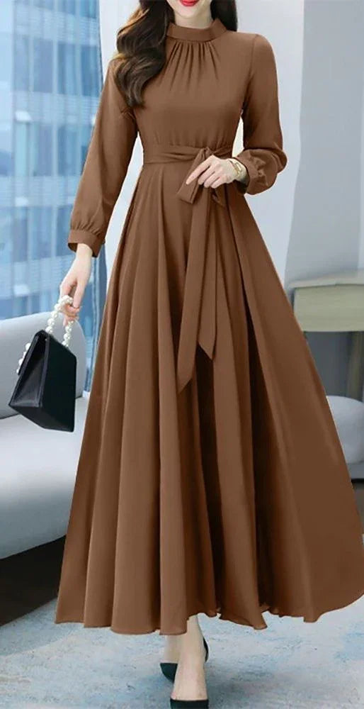 Vestidos de noche elegantes de línea A, color puro, mangas largas Y5787