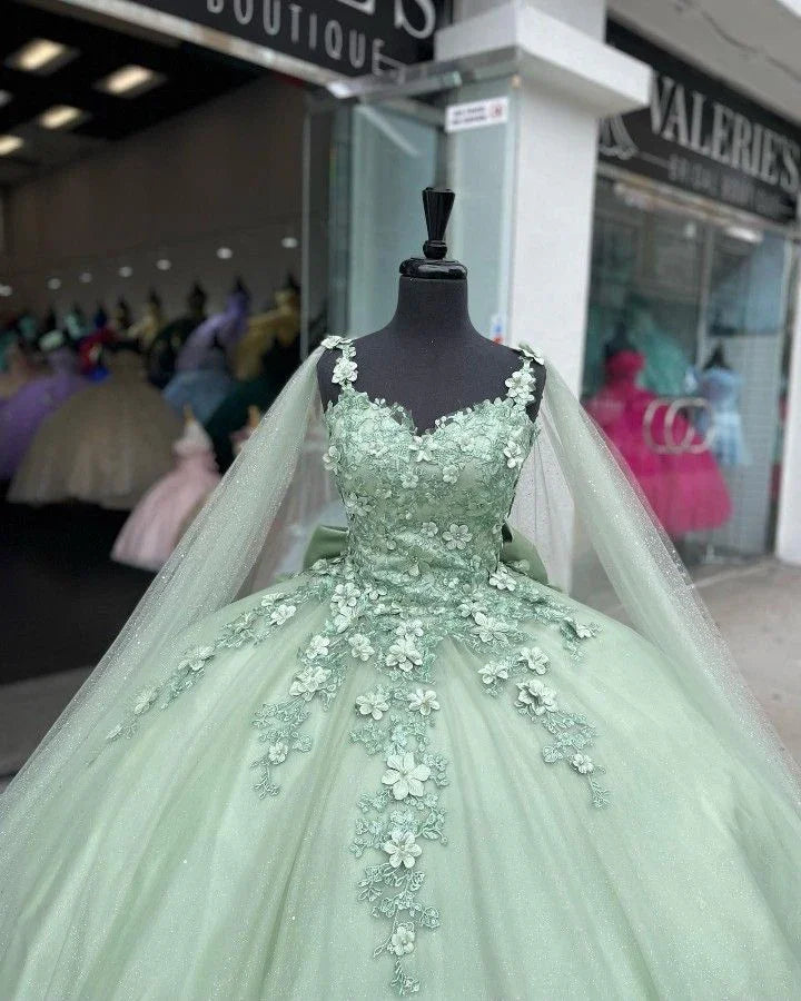 Robe de bal vert sauge avec appliques, robe de seize ans, robe de quinceañera Y2319