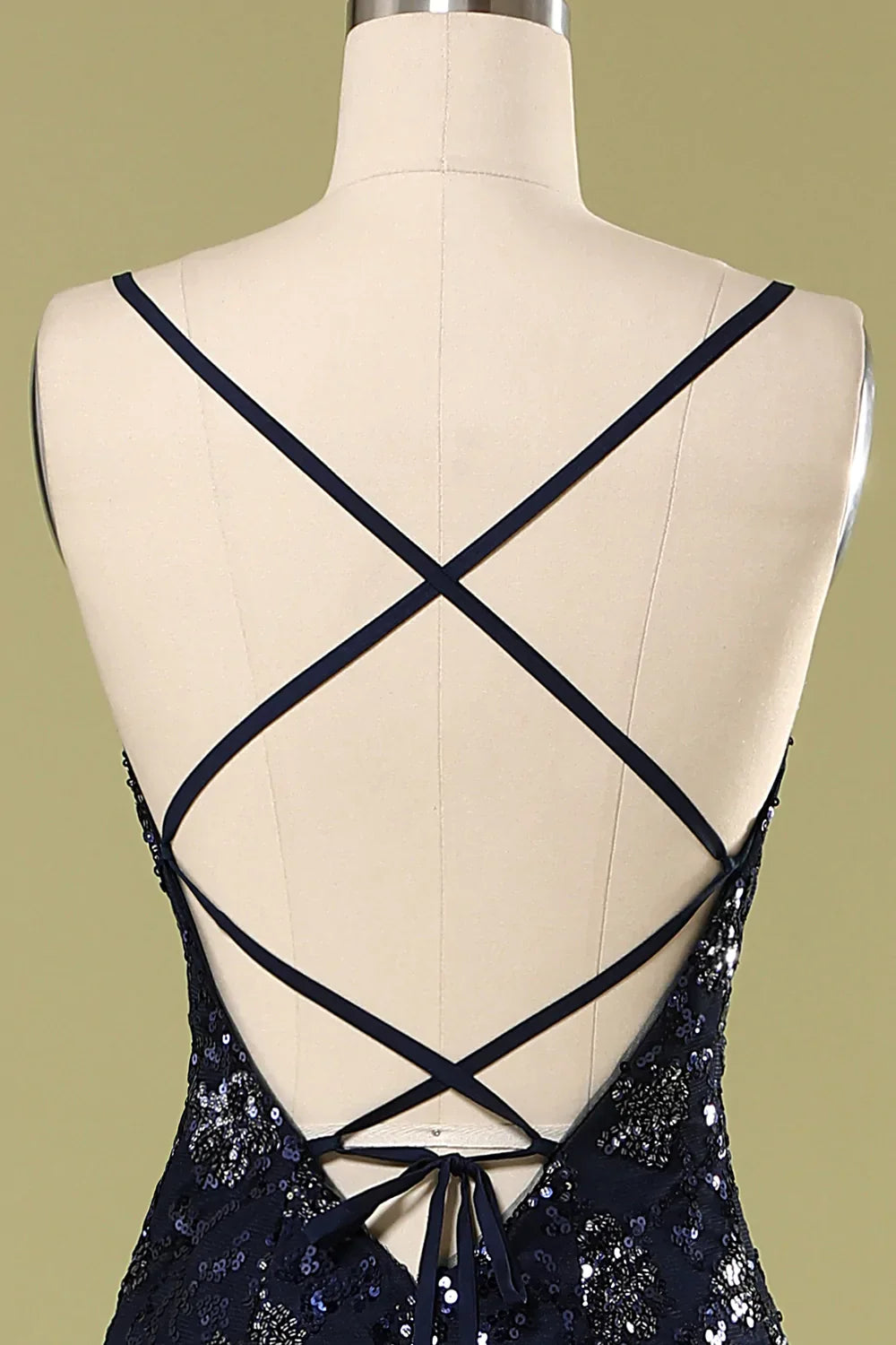 Abito da sera blu marina con perline e paillettes, elegante abito da ballo Y1832