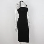 Abito da sera nero da donna con collo all'americana e spacco, abito elegante nero senza maniche Y1161